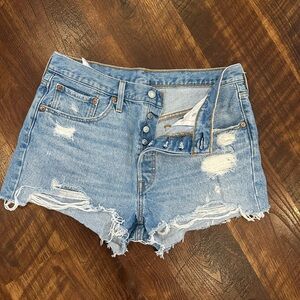 Levi's 501 Light Blue Ripped Jean Shorts Size 31